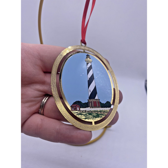 Cape Hatteras Lighthouse Christmas Ornament Gold Metal North Carolina Vintage 3" - Picture 3 of 8
